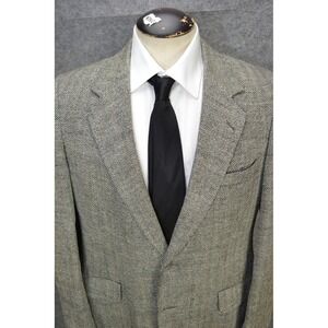 VTG Lanvin Blazer Mens 42 Gray Herringbone 2 Button‎ Barneys Jacket Sport Coat